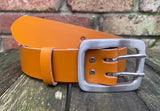 Plain leather 38mm wide belt with 2 prong stainless steel buckle. Choice of 13 colours