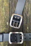 Plain leather 38mm wide belt with 2 prong stainless steel buckle. Choice of 13 colours
