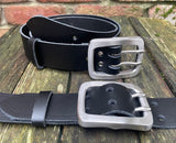 Plain leather 38mm wide belt with 2 prong stainless steel buckle. Choice of 13 colours
