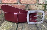 Plain leather 38mm wide belt with 2 prong stainless steel buckle. Choice of 13 colours