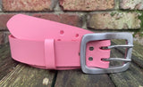Plain leather 38mm wide belt with 2 prong stainless steel buckle. Choice of 13 colours