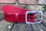 Plain leather 38mm wide belt with 2 prong stainless steel buckle. Choice of 13 colours