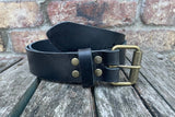 Buffalo leather 19mm-50mm wide belt with antique look steel roller buckle. Choice of 9 colours