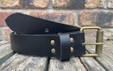 Plain leather 19mm-50mm wide belt with antique brass look single roller buckle. Choice of 13 colours