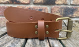 Plain leather 19mm-50mm wide belt with antique brass look single roller buckle. Choice of 13 colours