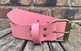 Plain leather 19mm-50mm wide belt with antique brass look single roller buckle. Choice of 13 colours