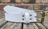 Plain leather 19mm-50mm wide belt with antique brass look single roller buckle. Choice of 13 colours