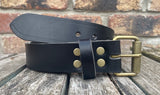 Buffalo leather 19mm-50mm wide belt with antique look steel roller buckle. Choice of 9 colours