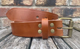 Buffalo Leather Belt with Antique Brass look buckle. Choice of colour and width (3/4" - 2")