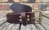 Buffalo leather 19mm-50mm wide belt with antique look steel roller buckle. Choice of 9 colours