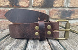 Buffalo leather 19mm-50mm wide belt with antique look steel roller buckle. Choice of 9 colours