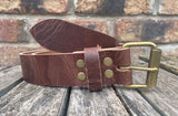 Buffalo leather 19mm-50mm wide belt with antique look steel roller buckle. Choice of 9 colours