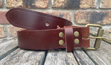 Buffalo leather 19mm-50mm wide belt with antique look steel roller buckle. Choice of 9 colours
