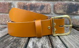 Plain leather 30mm or 38mm wide belt with solid brass buckle. Choice of 13 colours B019