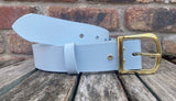 Plain leather belt with solid brass buckle. Choice of width & colour B019