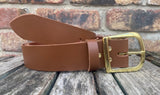 Plain leather 30mm or 38mm wide belt with solid brass buckle. Choice of 13 colours B019