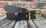 Plain leather 30mm or 38mm wide belt with solid brass buckle. Choice of 13 colours B019