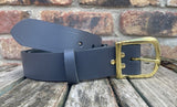 Plain leather 30mm or 38mm wide belt with solid brass buckle. Choice of 13 colours B019
