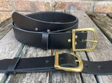 Plain leather 30mm or 38mm wide belt with solid brass buckle. Choice of 13 colours B019