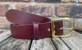 Plain leather 30mm or 38mm wide belt with solid brass buckle. Choice of 13 colours B019