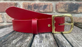 Plain leather 30mm or 38mm wide belt with solid brass buckle. Choice of 13 colours B019