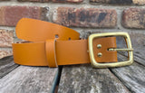 Plain leather belt with solid brass buckle. 38mm wide choice of colour B028