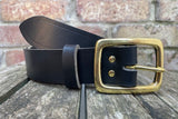 Buffalo leather 38mm wide belt with solid brass buckle. Choice of 9 colours (B028)