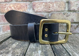 Buffalo leather 38mm wide belt with solid brass buckle. Choice of 9 colours (B028)