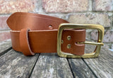 Buffalo leather 38mm wide belt with solid brass buckle. Choice of 9 colours (B028)