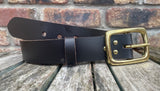 Plain leather belt with solid brass buckle. 38mm wide choice of colour B028