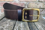 Buffalo leather 38mm wide belt with solid brass buckle. Choice of 9 colours (B028)