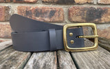 Plain leather 38mm wide belt with solid brass buckle. Choice of 13 colours B028