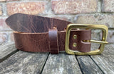 Buffalo leather 38mm wide belt with solid brass buckle. Choice of 9 colours (B028)