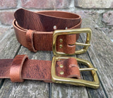 Buffalo leather 38mm wide belt with solid brass buckle. Choice of 9 colours (B028)