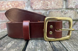 Buffalo leather 38mm wide belt with solid brass buckle. Choice of 9 colours (B028)