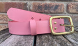 Plain leather 38mm wide belt with solid brass buckle. Choice of 13 colours B028