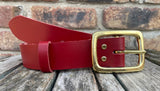 Plain leather belt with solid brass buckle. 38mm wide choice of colour B028