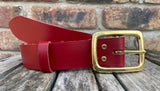 Plain leather 38mm wide belt with solid brass buckle. Choice of 13 colours B028