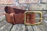 Buffalo leather 38mm wide belt with solid brass buckle. Choice of 9 colours (B028)