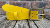 Plain leather 38mm wide belt with solid brass buckle. Choice of 13 colours B028