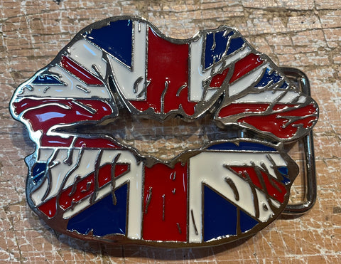 Union Jack lips metal belt buckle BK06