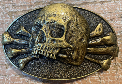 Skull & bones metal belt buckle BK10