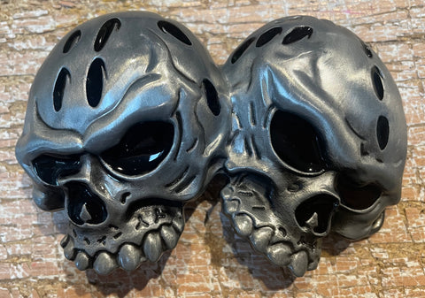 Double skull metal belt buckle BK11