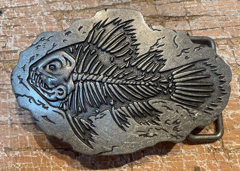 Fossilised fish metal belt buckle BK17
