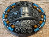 Cowboy hat metal belt buckle BK21