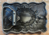 Blue stone metal belt buckle BK26