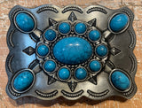 Blue stone metal belt buckle BK26