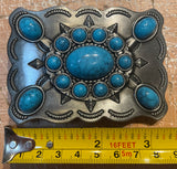 Blue stone metal belt buckle BK26