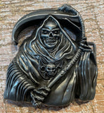 Death & scythe metal belt buckle BK39