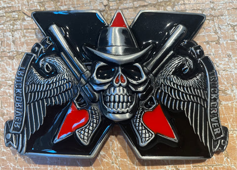 Truck driver skull metal belt buckle BK41